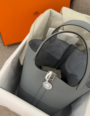 HERMES GRIS PANTIN CLEMENCE LEATHER PICOTIN LOCK 18 BAG